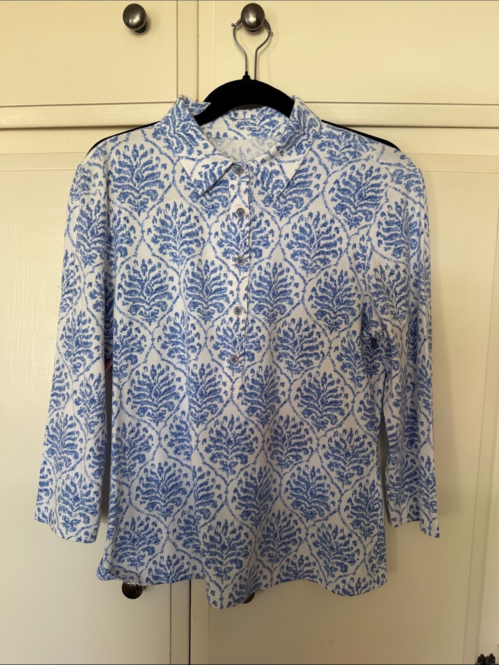 Women’s Blue Printed Button-Down Shirt